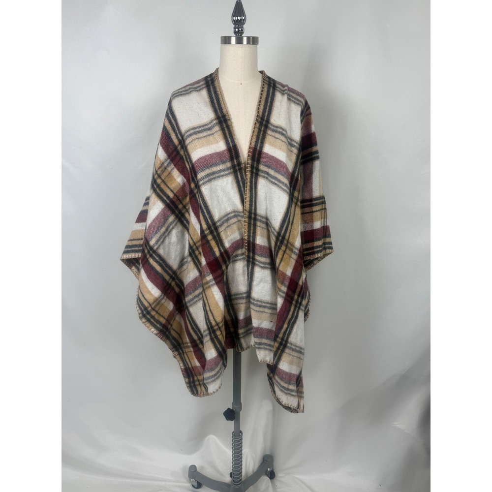 Woolrich One Size Plaid Blanket Poncho Cape Shawl Oversized Open Front Lagenlook